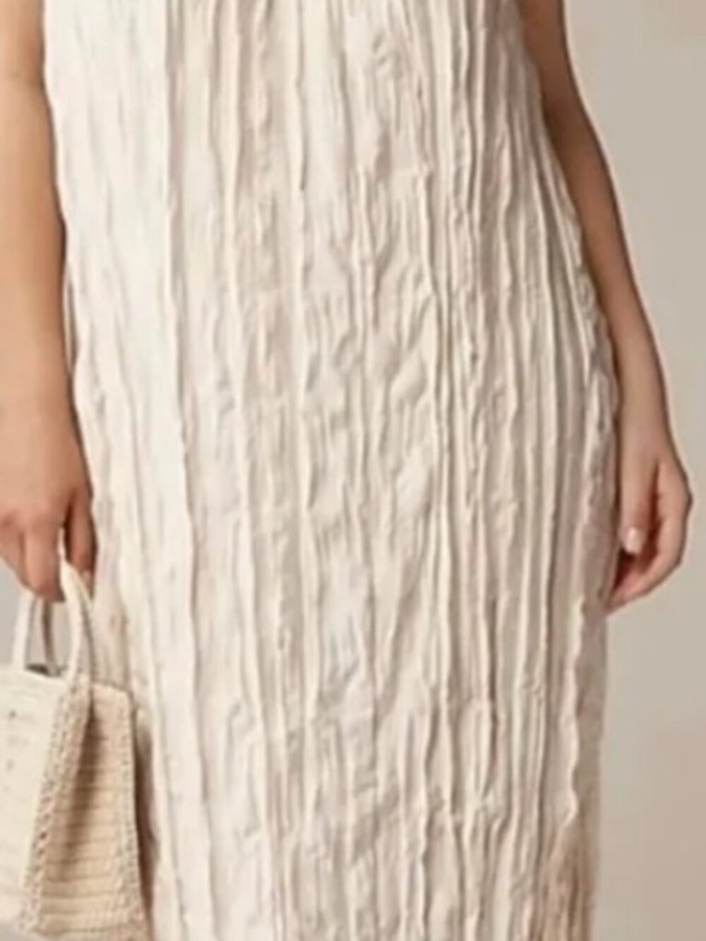 J. Crew Woman's size S Shirley Crinkle Side Slit Midi Slip Dress Cream/Natural